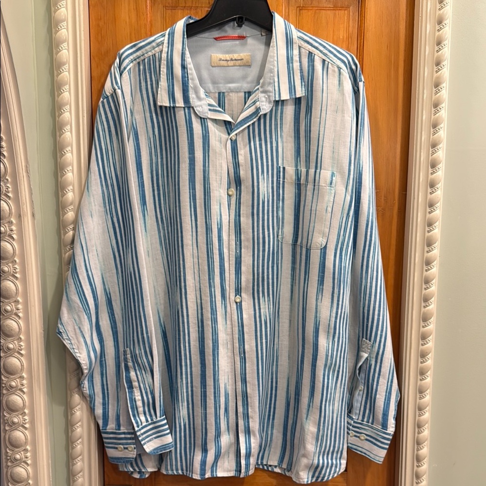 Striped Blue and White Button-Up Shirt by Tommy Bahama!